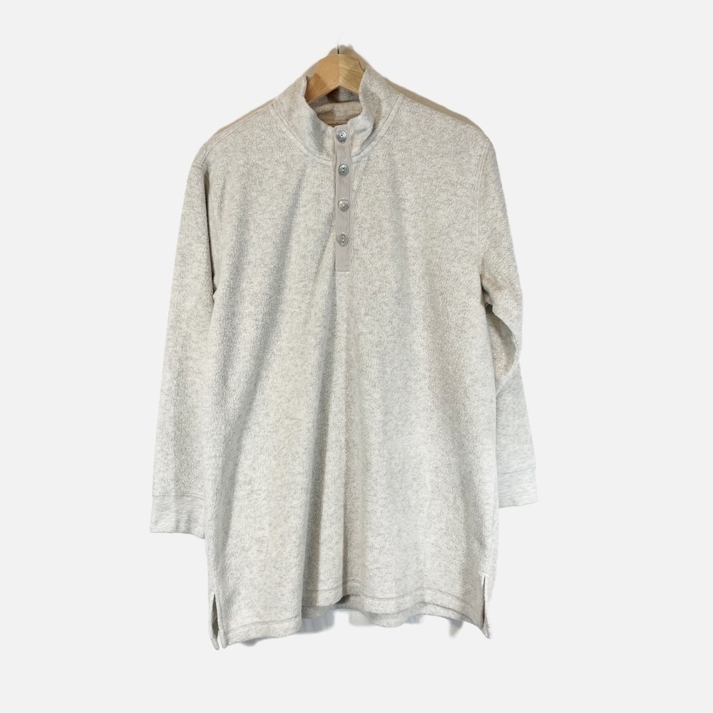 Soft Surroundings Fleece Mock Neck Tunic Top Cream 1/4 Button Up Cotton Size M
